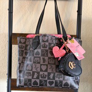 Juicy Couture “Break Time” Tote Bag Heart Checker Print w/ Charm Pouch NWT